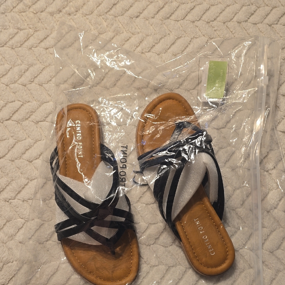 Black and White Minimalist Sandals with Flat Sole